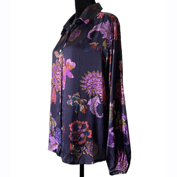 FRNCH Camassia Womens Large Purple Floral Print Long Sleeve Blouse Top NEW - Picture 6 of 10